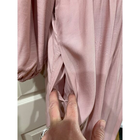 New Mustard Seed Pink Midi Dress With Puff Sleeves & Smocked Shoulders  Size S P - Picture 8 of 10